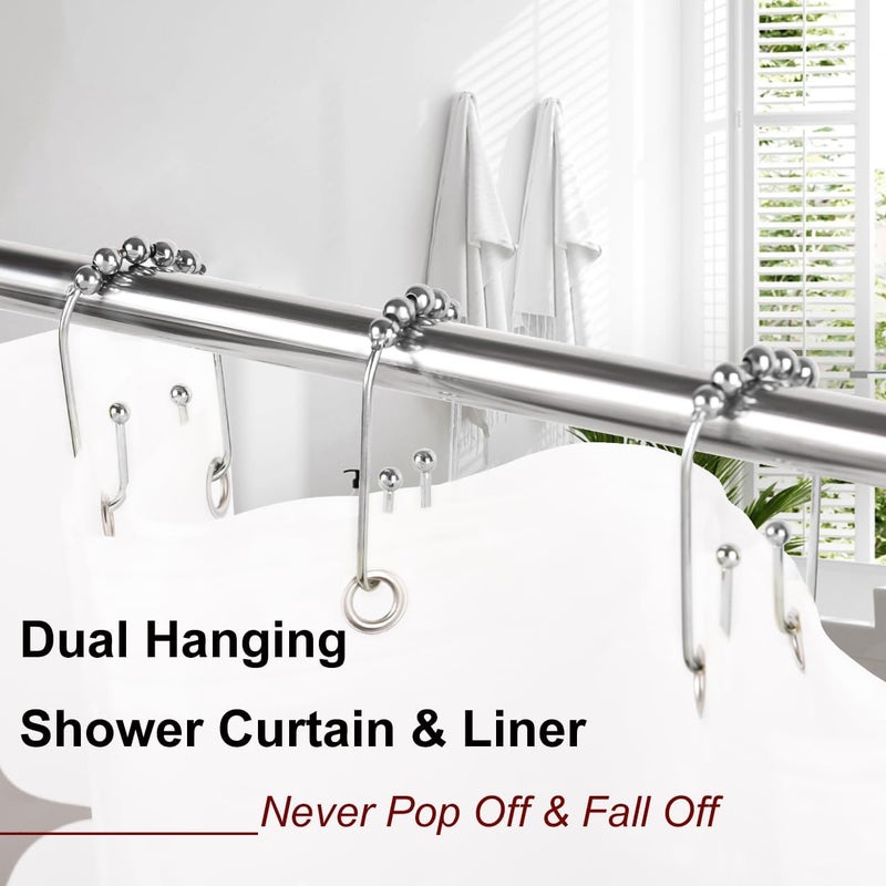 Resze U Shaped Shower Curtain Hooks Rings,12 Pcs Durable Rust Resistant Metal Shower Hooks, Double Glide Smoothly Anti-Drop Shower Rings for Shower Curtain Rod,Chrome - Image 3